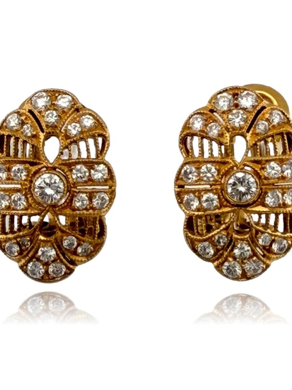 Vintage Diamond Clip Earrings 14K Yellow Gold 0.60CTW VS F-H Filigree Estate